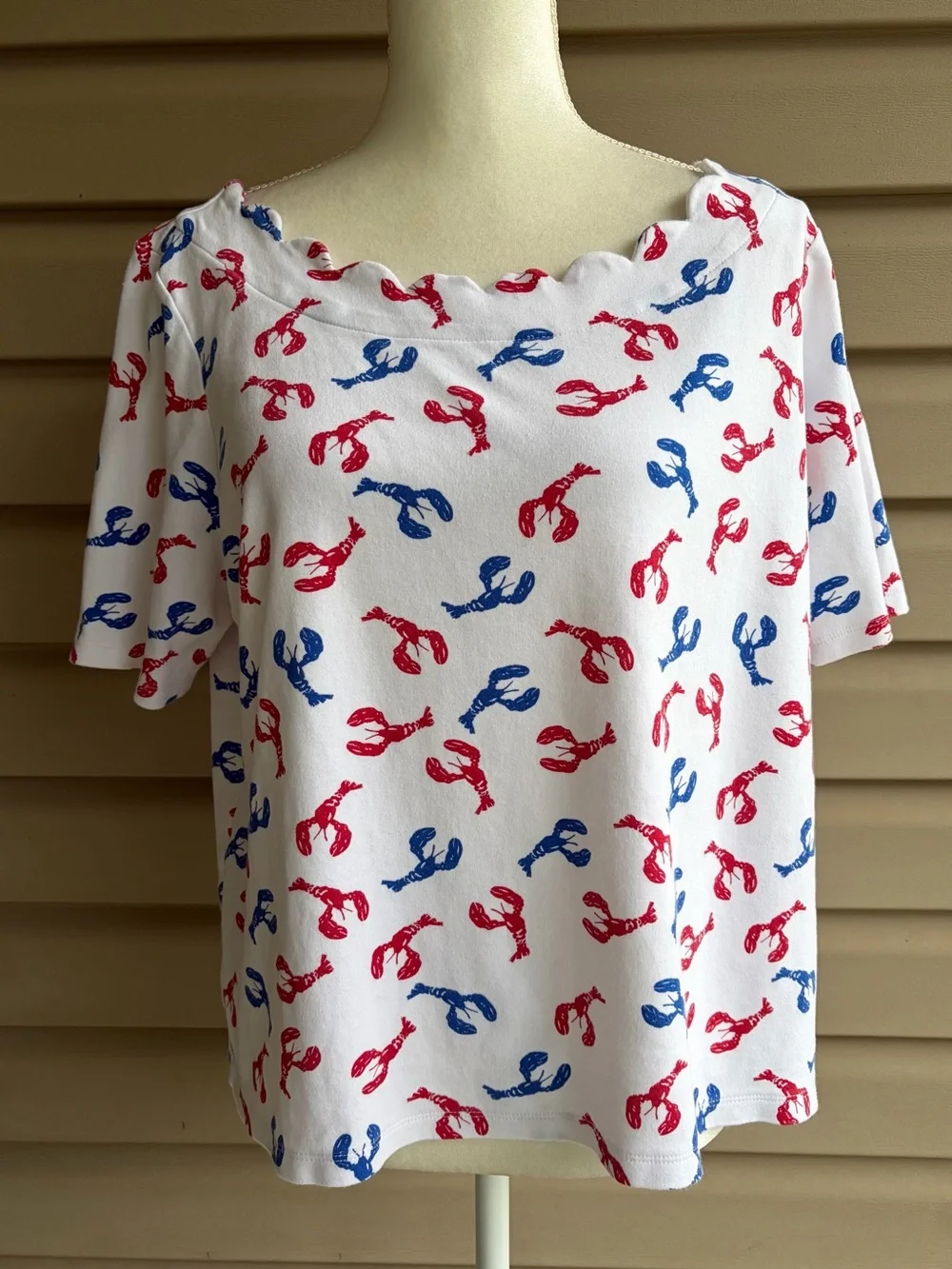 •Kim Rogers• Lobster Print Scallop Neck Short Sleeve Tee - Size XL Petite - Picture 1 of 7